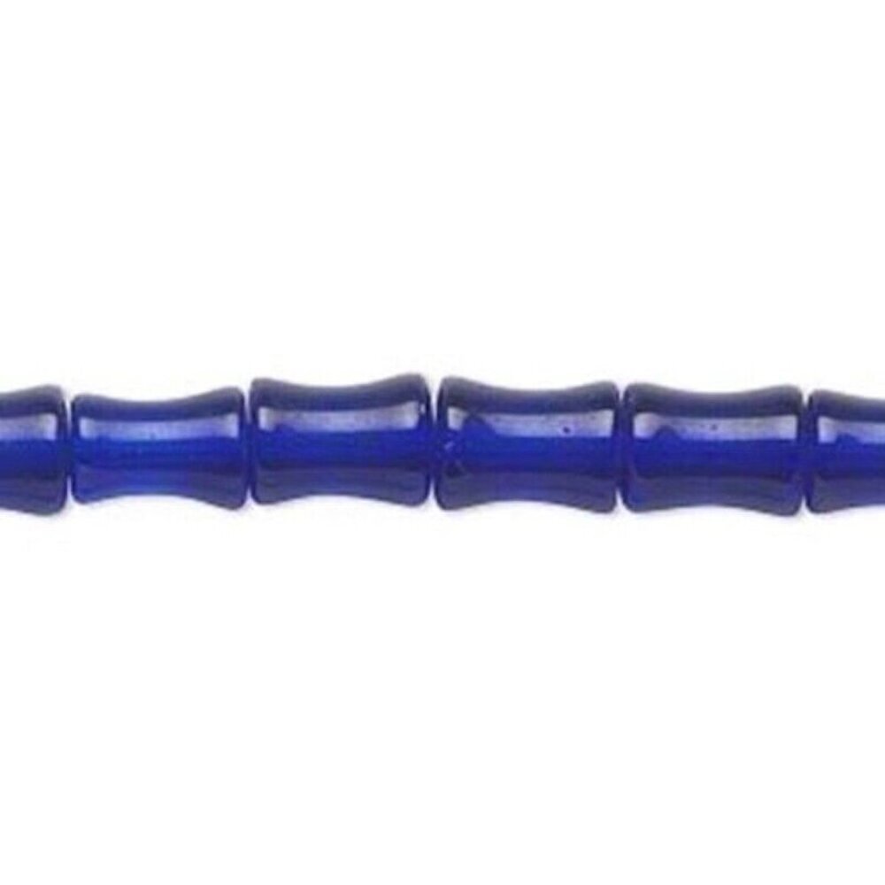 Translucent Cobalt Blue India Glass 9x7mm Bamboo Tube Beads 16" Strand